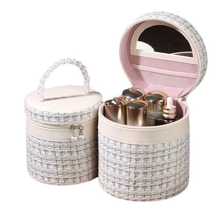 Portable Belted-Mirror Cosmetic Bag