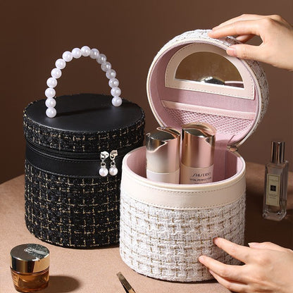 Portable Belted-Mirror Cosmetic Bag